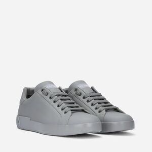 DOLCE & GABBANA Calfskin Portofino Men’s Grey Sneakers